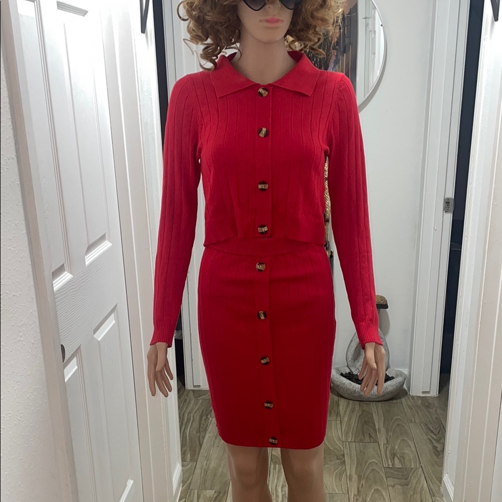 Elegant Red Button-Up Dress
